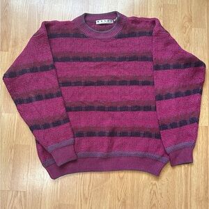 Fenn Wright Manson Men's Burgundy and Black Striped Crewneck Sweater